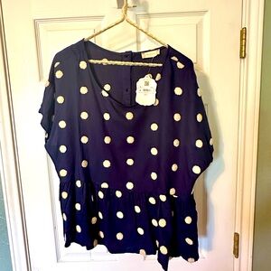 Altar'd State navy polka dot blouse, size L